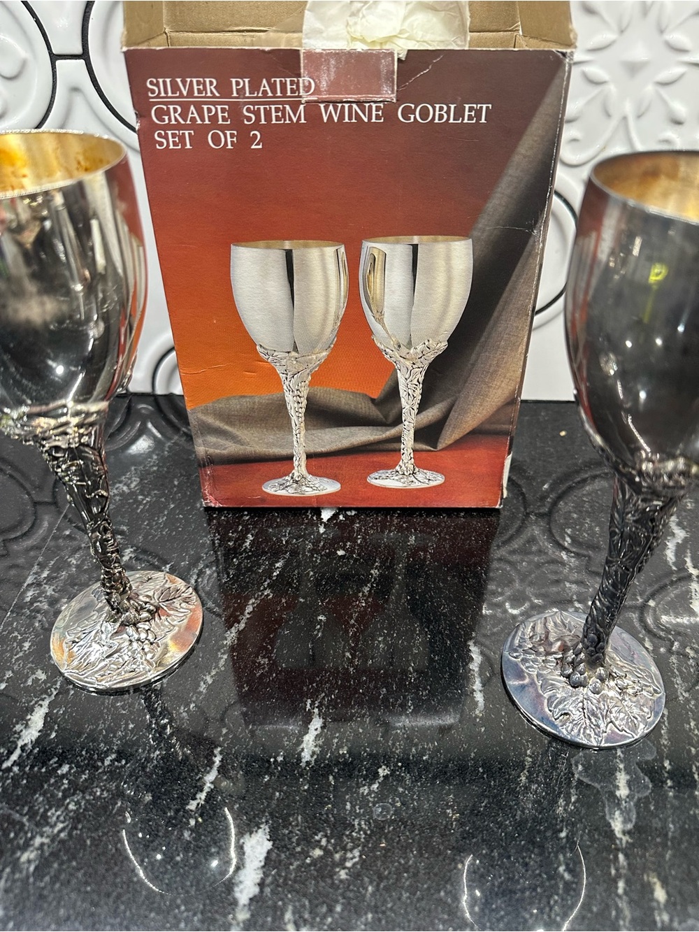 Paul Revere Silver-Plated Grape Stem Wine Goblet Set of 2 - Silver